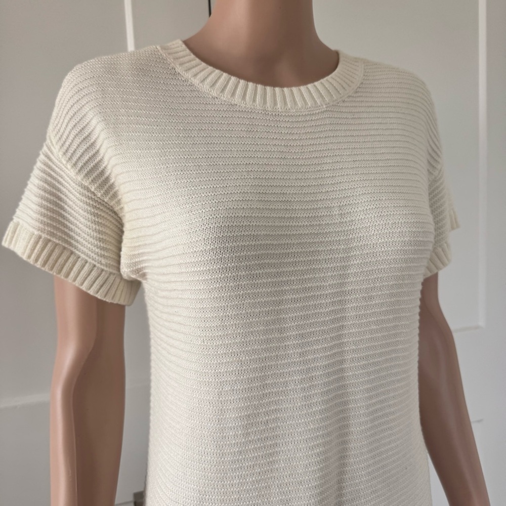 Gap Cream Ribbed Short Sleeves Sweater Tee Top Black Tie Strap XSP XSmall Petite - Picture 3 of 3